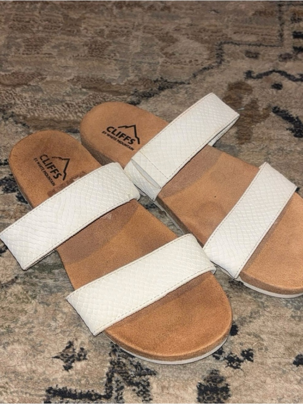Cliffs by WHITE MOUNTAIN White Textured Double-Strap Slide Sandals